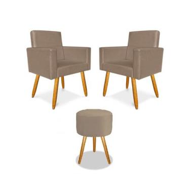 Imagem de Kit 2 Poltrona Nina com Puff Redondo para Recepção Escritório Consultó