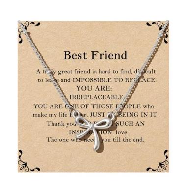 Imagem de QILMILY Colar de laço delicado para mulheres - gargantilha fofa banhada a ouro 14K, pingente de laço minúsculo, presente para adolescentes, presentes de amigos para mulheres, presentes de aniversário