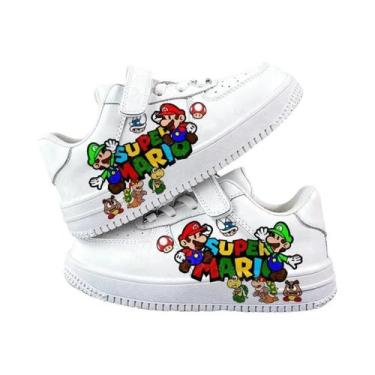 Imagem de Tênis Casuais Brancos Duráveis Com Estampa De Desenho Animado Do Mario