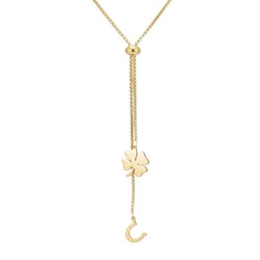 Imagem de Dreamtimes Colar de trevo de quatro folhas para mulheres, ferradura com quatro folhas, trevo da sorte, colar com pingente de boa sorte, colares longos ajustáveis em Y, Medium, Aço inoxidável, Sem