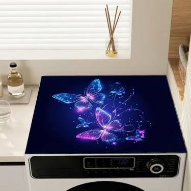 Imagem de Capas para lavadora e secadora de borboletas brilhantes, capa antiderrapante para máquina de lavar, protetor à prova de poeira, almofada de cobertura para lavanderia, cozinha, 60 x 50 cm