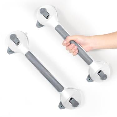 Imagem de Barras de apoio para banheiras e chuveiros, pacote com 2 alças de chuveiro de 41 cm, barras de segurança para cadeira de chuveiro, barras de apoio para banheiro para idosos (cinza branco)