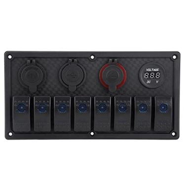 Imagem de Naroote Painel de Interruptor Rocker LED Azul de 8 Gangues Com Voltímetro para Carro Barco-veículo Universal 12V-24V, Iate, Navio, Caravana