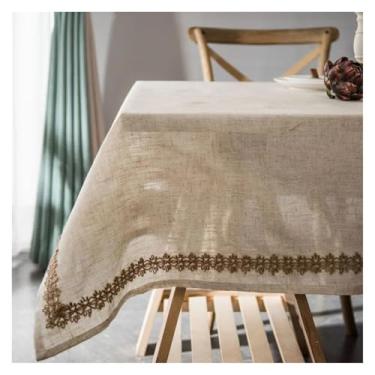 Imagem de Produtos têxteis domésticos toalha de mesa de linho de algodão, borla retangular, corda de juta, renda à prova de poeira, para cozinha, jantar, festa, decoração de mesa de chá, toalha de mesa (A,140 x