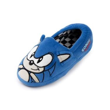 Imagem de Sonic The Hedgehog Chinelos infantis | Pijama de pelúcia azul com rosto bordado e orelhas 3D | Mules para meninos e meninas, Leitor de azul/palma, 13.5 US Little Kid