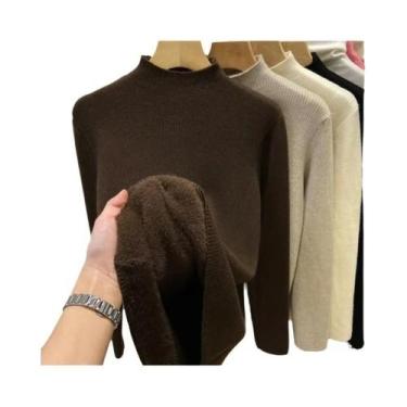 Imagem de Suéter De Inverno Feminino Com Gola Alta, Quente, Forrado De Veludo, A