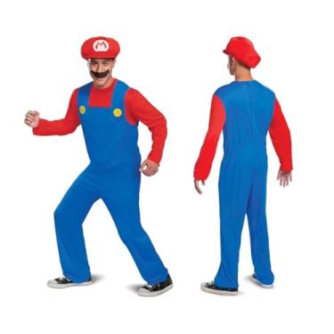 Imagem de Disguise Fantasia masculina Mario, fantasia adulta oficial do Nintendo Super Mario Bros com chapéu e bigode, Vermelho, XL (42-46)