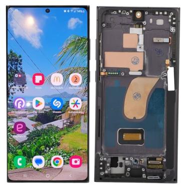 Imagem de Substituição de tela para Galaxy S23 Ultra 5G Display Touch Digitalizador Assembléia, 6,8 polegadas com moldura e suporte de impressão digital para SM S918B EU versão internacional (preto)