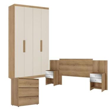 Imagem de Guarda Roupa Solteiro Milan 4 Portas Capuccino Off White com Cômoda Ga