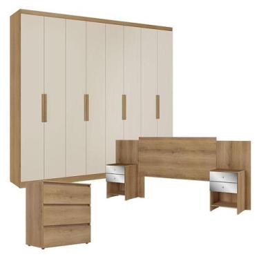Imagem de Guarda Roupa Casal Milan 8 Portas Capuccino Off White com Cômoda Gavet