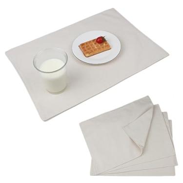 Imagem de Jogo americano de algodão conjunto de 4 tapetes de mesa bege para uso interno e externo, resistente ao calor, lavável na máquina, camada dupla (camada dupla)