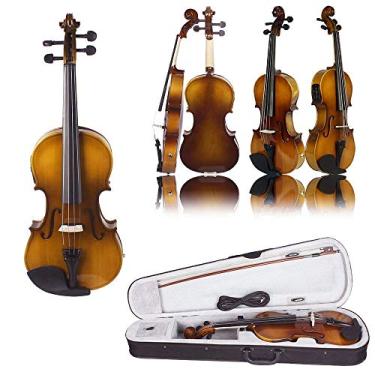 Imagem de Kit de Violino Elétrico Acústico com EQ e Topo Pinheiro Maciço Case Rígido Apoio Ombro Cabo Áudio Cordas Pano Limpeza para Iniciantes Estudantes Amantes da Música