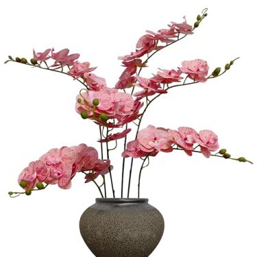 Imagem de ATFL Pacote com 6 flores artificiais de orquídea, toque real, 81 cm, buquês artificiais de seda falsa para festa de casamento, decoração de jardim, orquídeas artificiais para decoração (6, rosa)