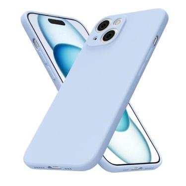 Imagem de uvcoat Capa de silicone para iPhone 15 Plus, capa fina de gel de borracha macia para mulheres e meninas, linda capa de telefone TPU fosco com proteção total da câmera, design simples minimalista, azul