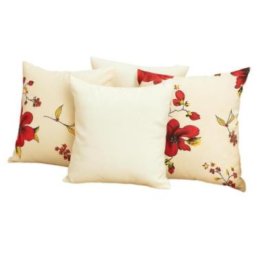 Imagem de Kit 4 Capa de Almofada 40x40 Floral para Sala Sofá 100% Algodão com Zí
