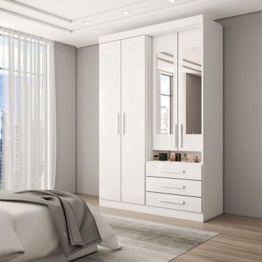 Imagem de Guarda-Roupa Solteiro Real 4 Portas 3 Gavetas com Espelho 100% Mdf Branco - Panorama Móveis