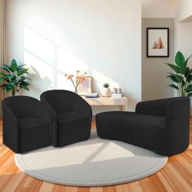 Imagem de Kit Sofá Curvo França 140cm L.e E 2 Poltronas Luiza Max Conforto, Elegância E Design Moderno Bouclé Preto