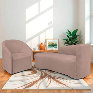 Imagem de Kit Sofá Curvo França 140cm L.e E Poltrona Luiza Max Conforto, Elegância E Design Moderno Linho Rosê
