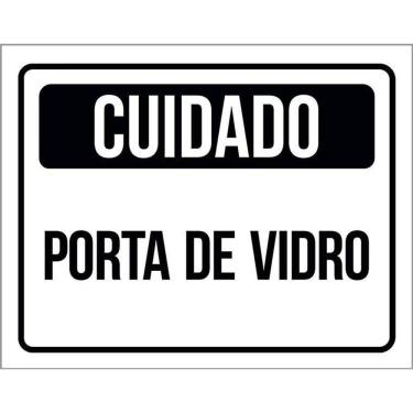 Imagem de Kit 5 Placa Acm Cuidado Porta De Vidro Preta 18X23