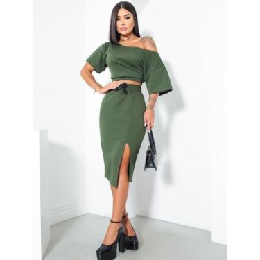 Imagem de conjunto feminino saia e cropped com manga curta - PRIME, Verde
