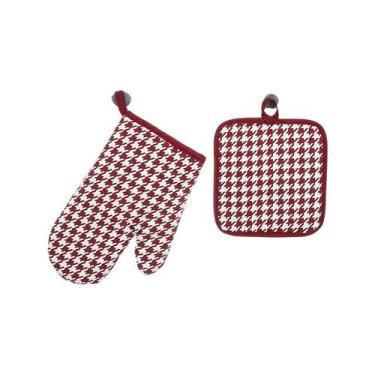 Imagem de Conjunto de luvas de forno quadriculado de duas cores, vermelho resist