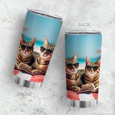 Imagem de Caneca de café Tumbler Oasisdream 600 ml com estampa de gato