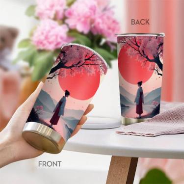 Imagem de Caneca de café Tumbler Oasisdream 600 ml com estampa de flor de cereje