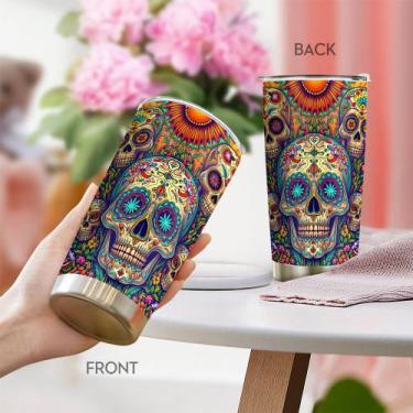 Imagem de Caneca de viagem Oasisdream Tumbler de aço inoxidável 600mL com tampa