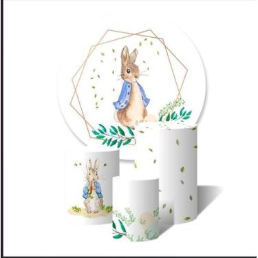 Imagem de Kit Painel Redondo e Trio de Capas de Cilindros Feliz Páscoa Coelho - 