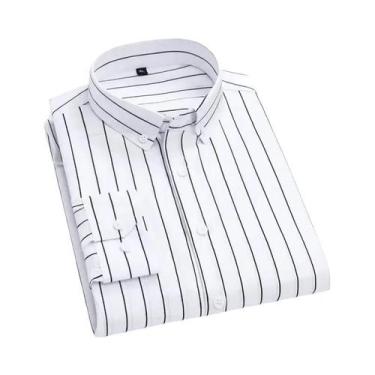 Imagem de Camisa Masculina Slim Fit Azul Marinho Listrada De Manga Longa, Não Am