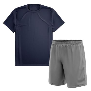 Imagem de Kit Calção Short Futebol Basquete Cinza + Camiseta Manga Curta Masculina-Masculino