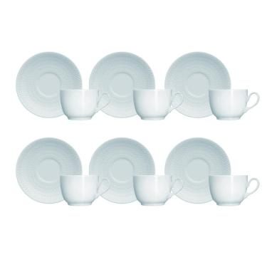 Imagem de Kit 06 Xícara Café Pires Azul Vint Chevron Germer Porcelanas