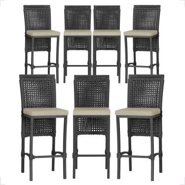 Imagem de 07 Banquetas Em Alumínio Roma Preta Corda Náutica Tecido 7 Preto