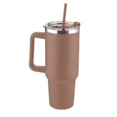 Imagem de Garrafa Canecão Em Inox Parede Dupla 1300ml Com Alça E Canudo Marrom