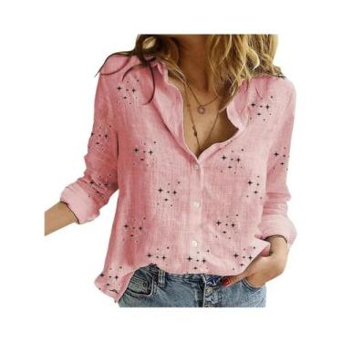 Imagem de Blusa Casual Elegante De Algodão E Linho Para Mulheres, Manga Longa, C