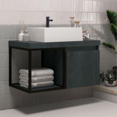 Imagem de Armário de Banheiro Miami 1 Porta com Cuba 100% Mdf Carbono - Belizze Móveis
