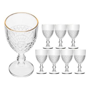 Imagem de Jogo 8 Taça com Borda Dourada Coração Vidro Cor Transparente Fio de Ou