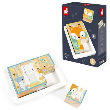 Imagem de Quebra-Cabeça Para Bebês 7 Peças Animais Cubos de Madeira Brinquedo Se