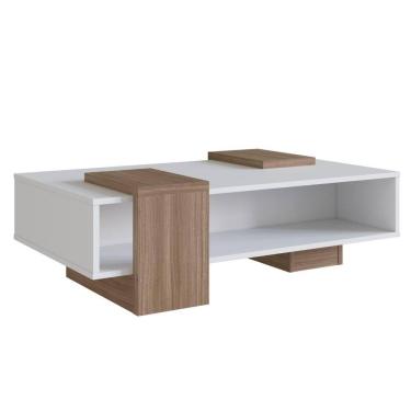 Imagem de Mesa de Centro Emovell B93 com 2 Nichos 93cm em MDP Suporta 10kg Branco e Montana