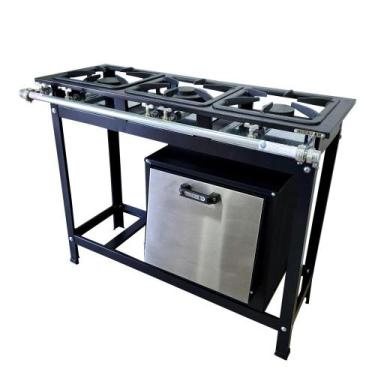 Imagem de Fogão Baixa Pressão 3 Bocas Alcazon com Forno 60 Litros Tampa Inox ACZ