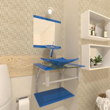 Imagem de Gabinete De Vidro Para Banheiro 40cm Com Torneira Cascata Azul - Cubas