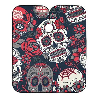 Imagem de Avental vermelho de crânio para barba apanhador de barba para barbear e aparar, alças ajustáveis no pescoço com 2 ventosas, presente de cuidados ou presente masculino 139,7 x 165,1 cm