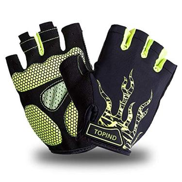 Imagem de TOPIND Luvas de mountain bike para homens e mulheres, luvas de bicicleta suja meio dedo com almofada de gel, luvas de ciclismo antiderrapantes e respiráveis (verde, G)
