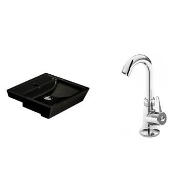Imagem de Conjunto para Banheiro Cuba de Semi-Encaixe Verona 11cmx41cmx41cm e Torneira Bica Móvel 1/4V Japi Preto