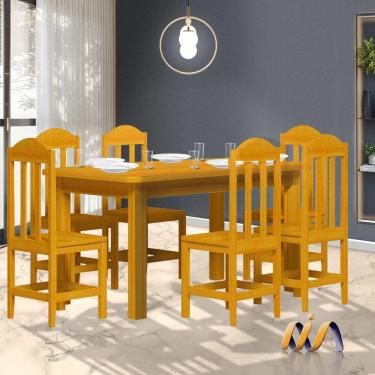 Imagem de Mesa De Jantar Com 6 Cadeiras Madeira Maciça Safira Cerejeira Shop JM