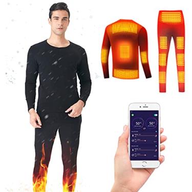 Imagem de Foern Conjunto de roupas íntimas aquecidas para homens e mulheres, roupa íntima térmica masculina USB com controle de temperatura APP, preto, 4GG
