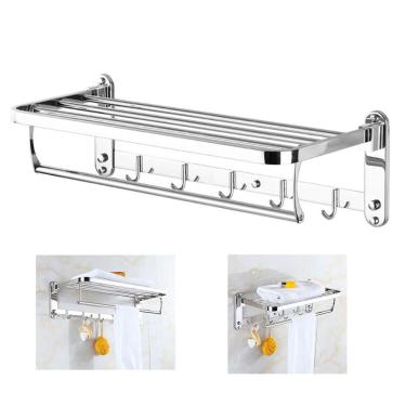 Imagem de Toalheiro Varal Roupa Prateleira Multiuso Inox Porta Toalha Gancho Hotal Casa Pousada Organizaçao Banheiro Lavanderia