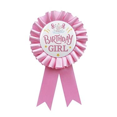 Imagem de Birthday Girl Tinplate Badge Pin, Child's Birthday Gift, Baby Girl Award Ribbon, Rosette Button Pin Party Decorations Supplies, Pink 1pcs