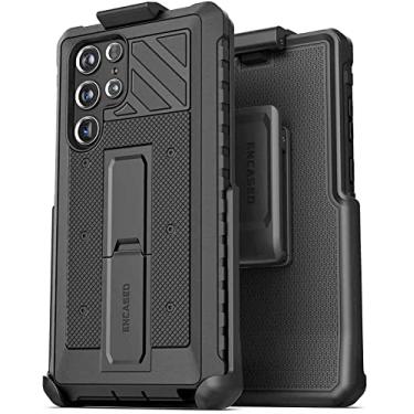 Imagem de Encased Capa com clipe de cinto Falcon com suporte projetada para Samsung Galaxy S22 Ultra, capa protetora para celular com suporte (preto)