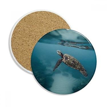 Imagem de Caneca de porta-copos da natureza da ciência, tartaruga do mar do oceano, pedra absorvente de proteção de mesa